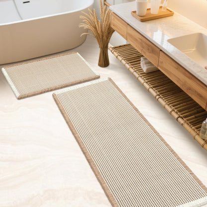 IM HOME Waffle Bath Mat Beige 32"x20", Boho Woven Modern Bath Mat Rugs, Absorbent Non Slip Bathroom Rugs, Soft Washable Bath Rugs with Tassels for Bathroom, Bedroom, Kitchen, Shower, Tub