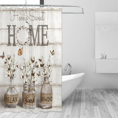 Tijuboni Farmhouse Shower Curtain Cotton Flowers Shower Curtains for Neutral Country Bathroom Decor Rustic Shower Curtain Set Waterproof Polyester Fabric 60 x 72 Inch