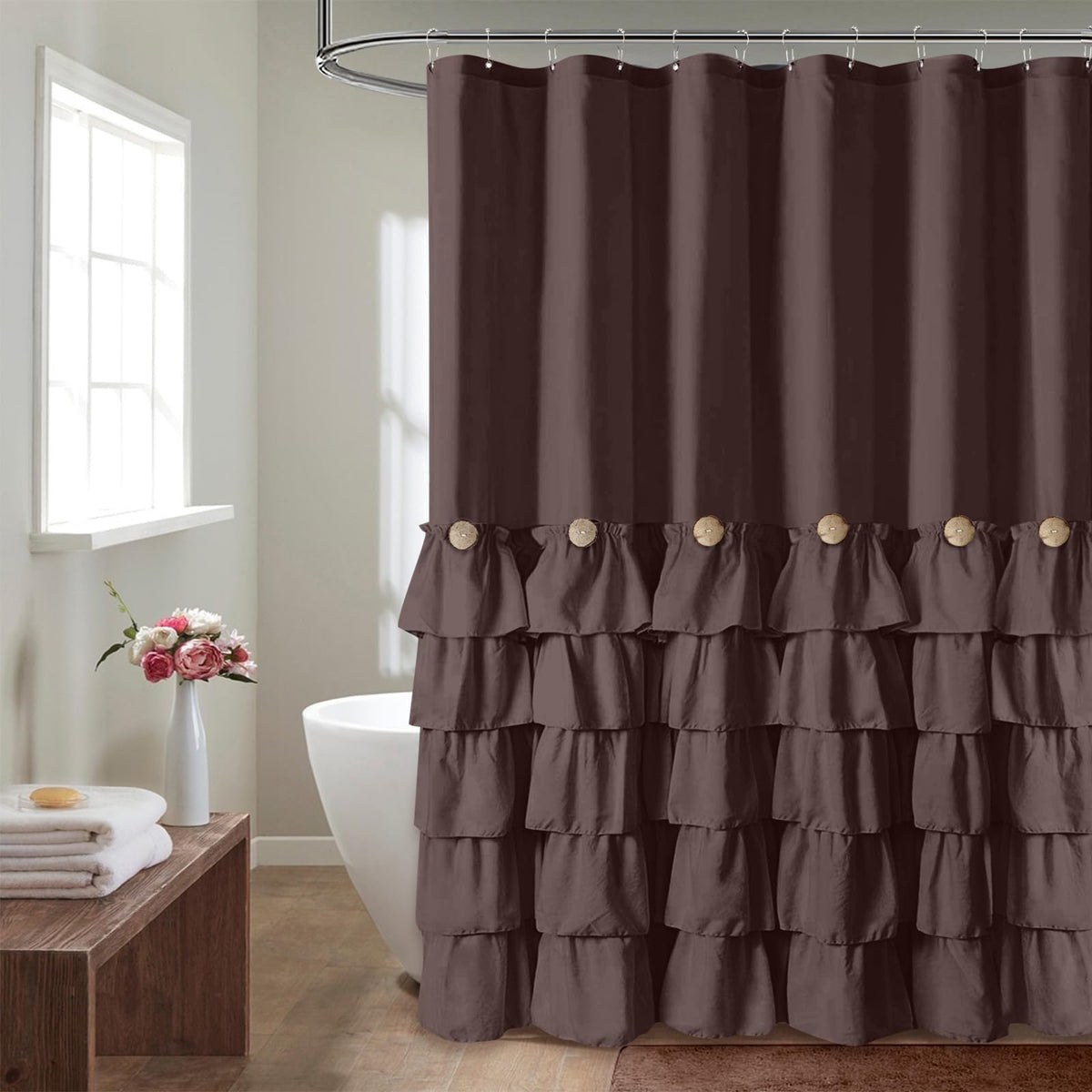 Seasonwood Black Ruffle Shower Curtain Farmhouse Shower Curtain 72 X 72