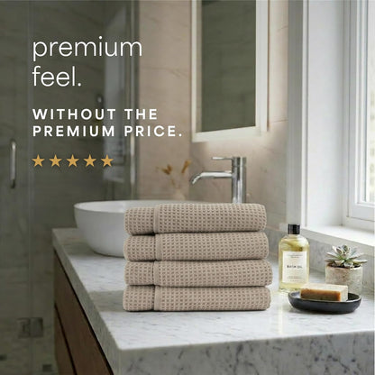S&T INC. Aura Waffle Bath Towels, 4 Pack, 30" x 60", Beige
