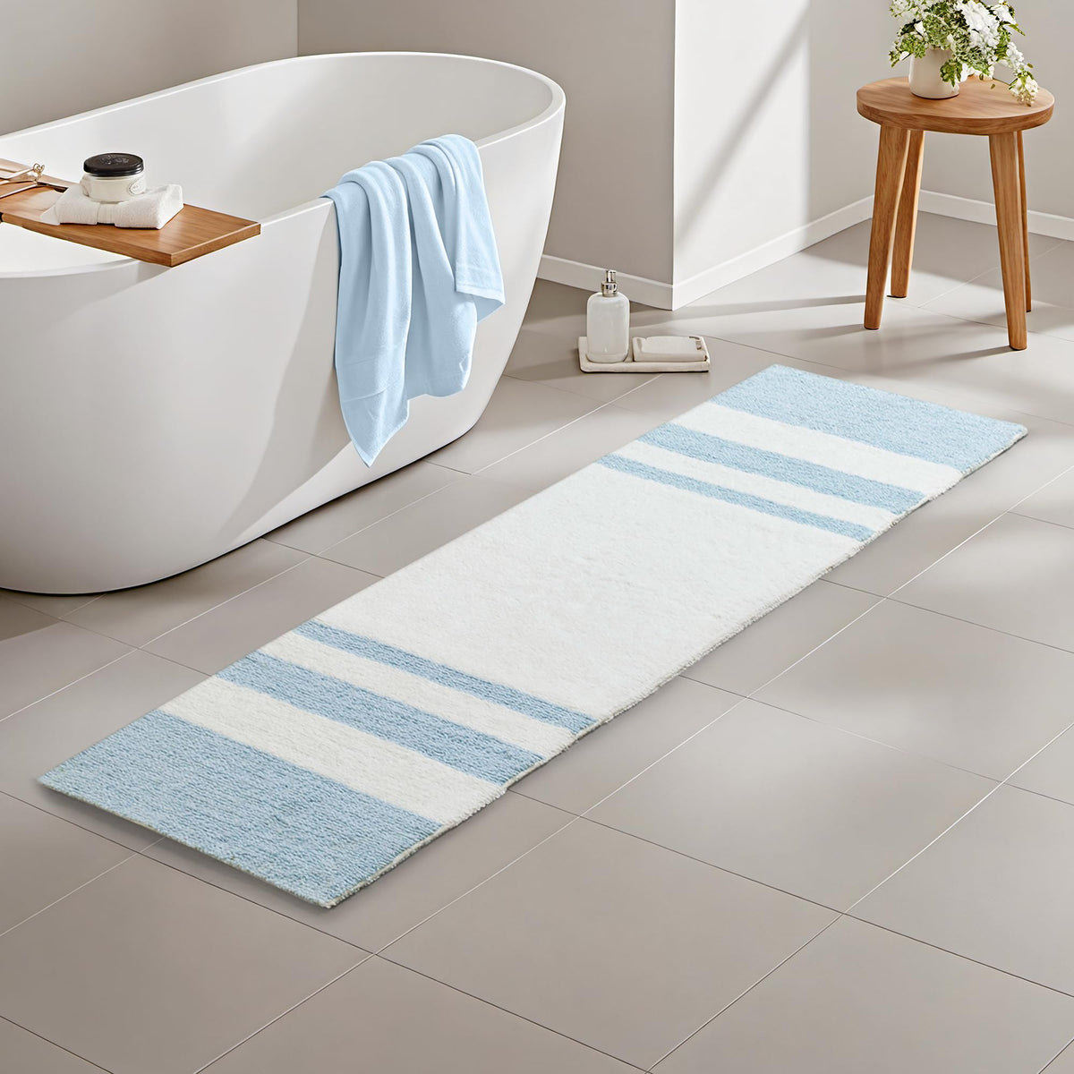Madison Park Reversible Spa Rug 100%-Cotton Striped Ultra Soft Water Fast Bath Non-Slip Absorbent Quick Dry Mats for Tub, Shower Room, and Bathroom, 20x30, Taupe (Pack of 1)