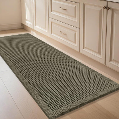 IM HOME Waffle Bath Mat Beige 32"x20", Boho Woven Modern Bath Mat Rugs, Absorbent Non Slip Bathroom Rugs, Soft Washable Bath Rugs with Tassels for Bathroom, Bedroom, Kitchen, Shower, Tub