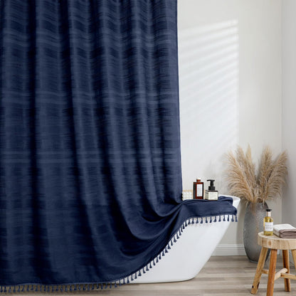 OVZME Sage Green Shower Curtain for Bathroom, Boho Linen Textured Shower Curtain with Tassel, Rustic Striped Heavy Duty Vintage Country Bathroom Curtain, 72Wx72L Inches