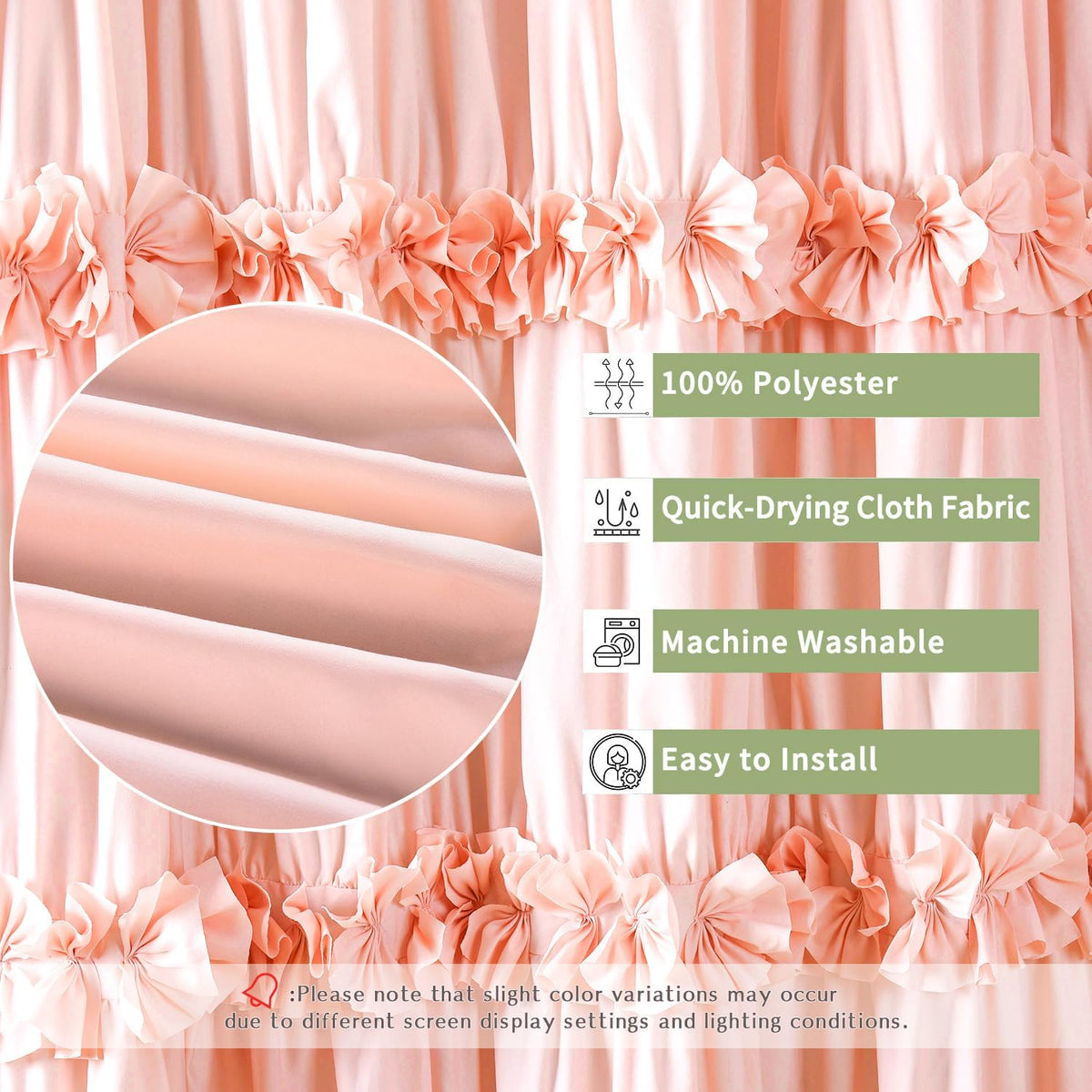 Homechoice Decor Peach Ruffle Shower Curtain for Master Bathroom