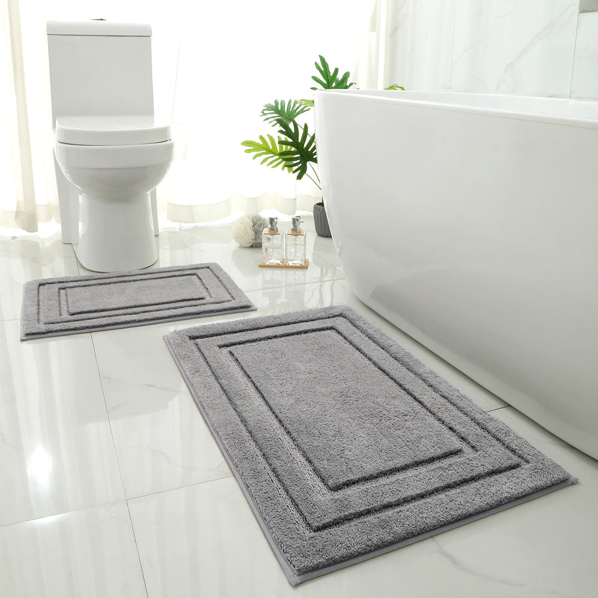 HOMEIDEAS Fall Bathroom Rugs Sets, 2 Piece Soft Bath Mat Burnt Orange