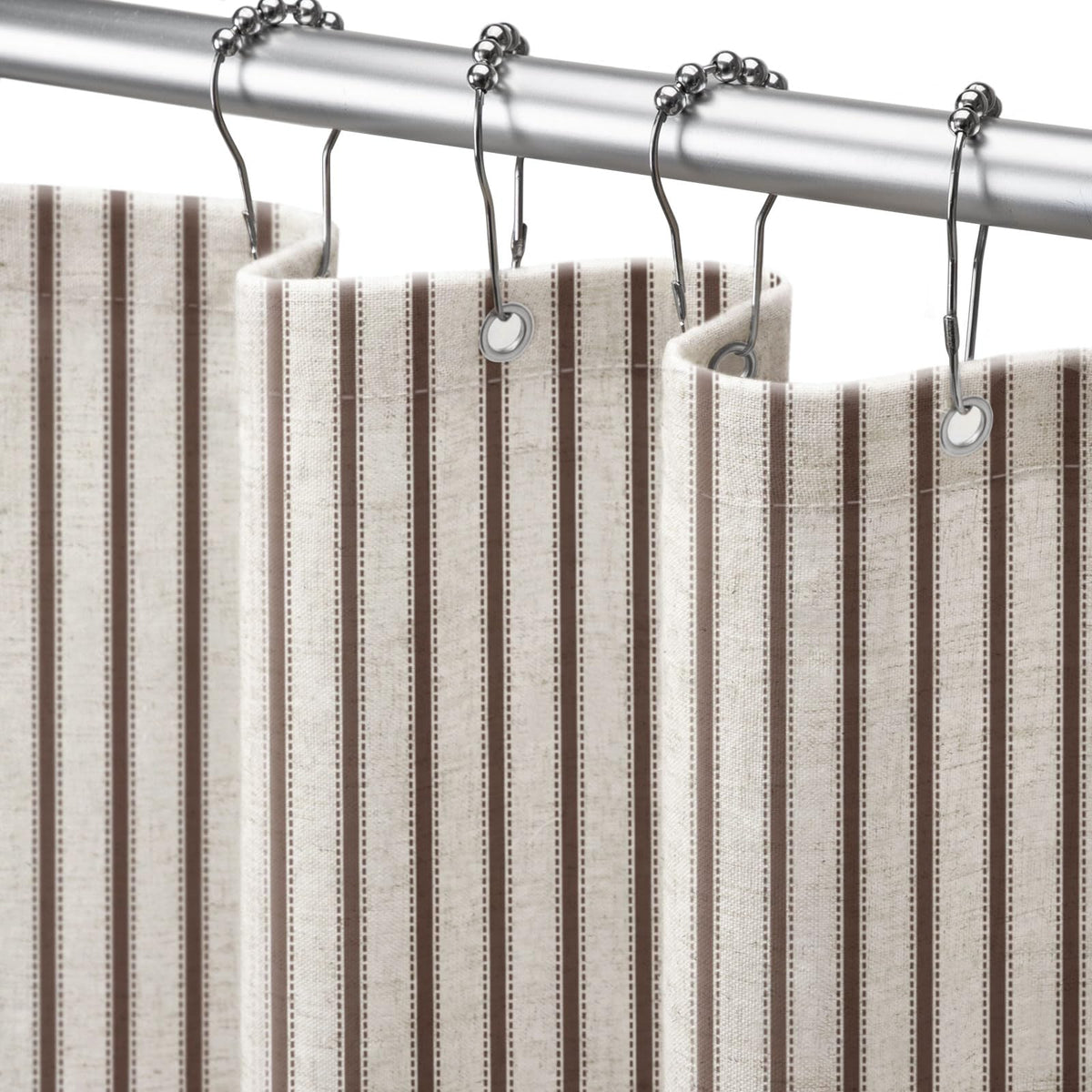 Farmhouse Striped Shower Curtain Taupe Vintage Linen Curtain 72"W X 72"L