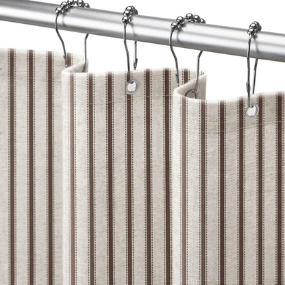 Farmhouse Striped Shower Curtain Taupe Vintage Linen Curtain 72"W X 72"L