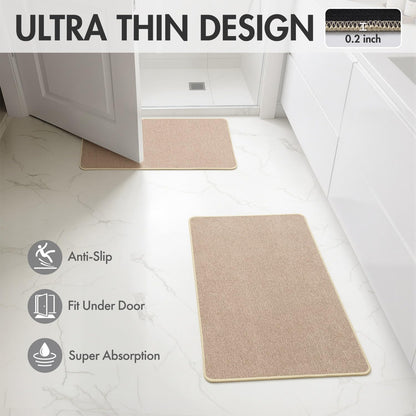 MIULEE Bathroom Rugs Set 2 Pieces, Thin Bath Mats Beige 17"x27"+20"x32"