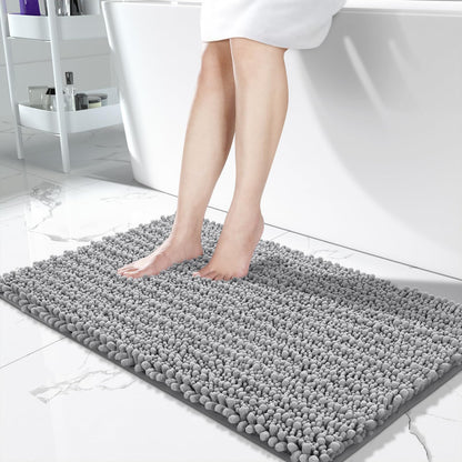 Yimobra Bathroom Rugs Non Slip Washable 32x20 Inch - Ultra Soft Absorbent Chenille Bath Mat, Quick Dry Shaggy Floor Carpet for Tub Shower, Gray Home Decor Accessories
