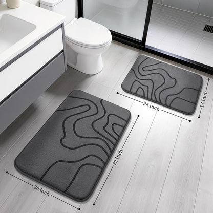 YIHOUSE Memory Foam Bathroom Rugs Sets 2 Piece, 32"x20"+24"x17", Dark Grey