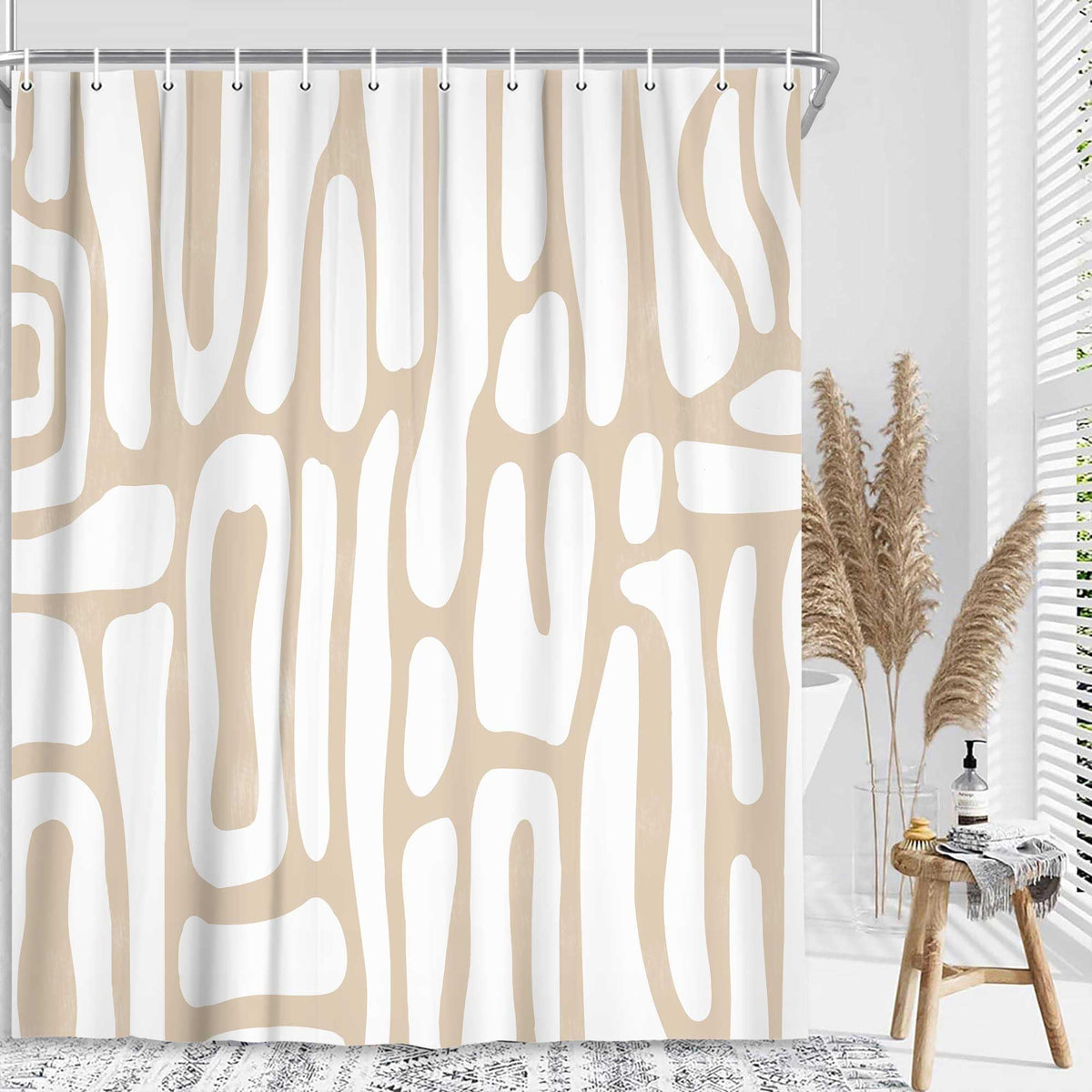 Bondjos Abstract Sage Green Shower Curtain,Boho Modern Geometric Line Art Decor,Abstract Minimalist Farmhouse Style Shower Curtain for Bathroom，Waterproof Polyester Fabric Bathroom Curtain,72x72 Inch