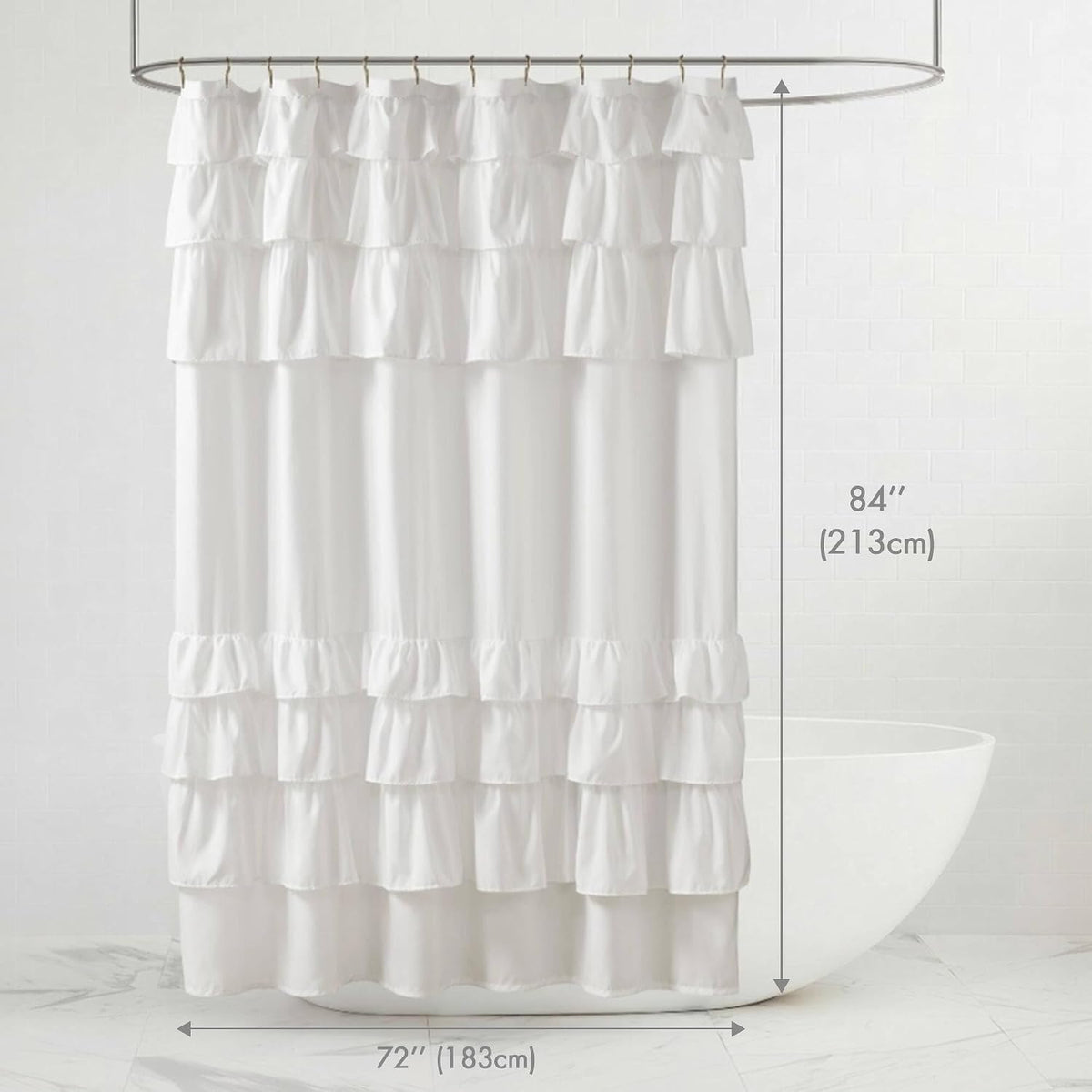 Madison Park Grace Extra Long Ruffle Shower Curtain, 72"x 84", White