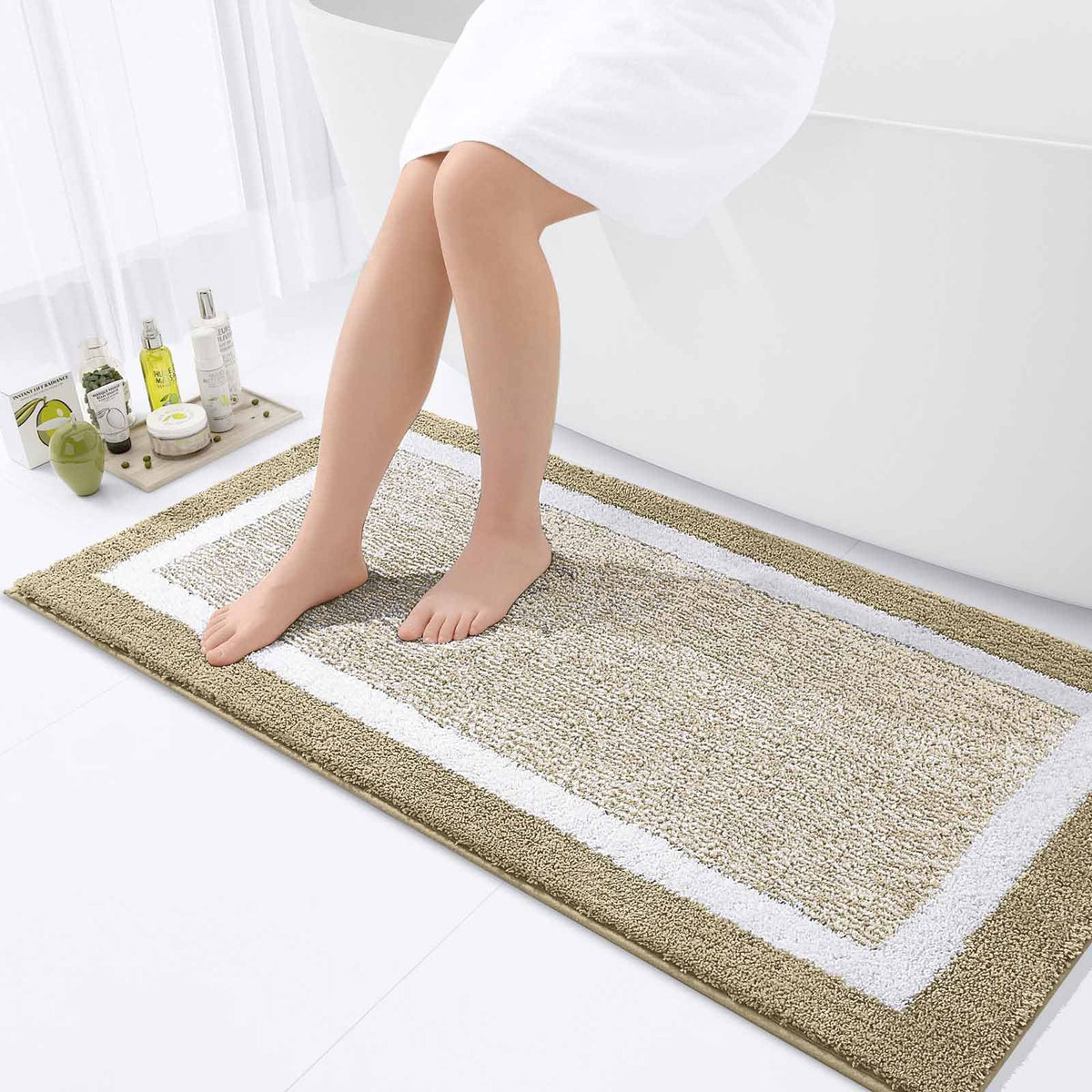 OLANLY Small Bathroom Rugs 24x16, Soft Absorbent Microfiber Bath Rugs, Grey