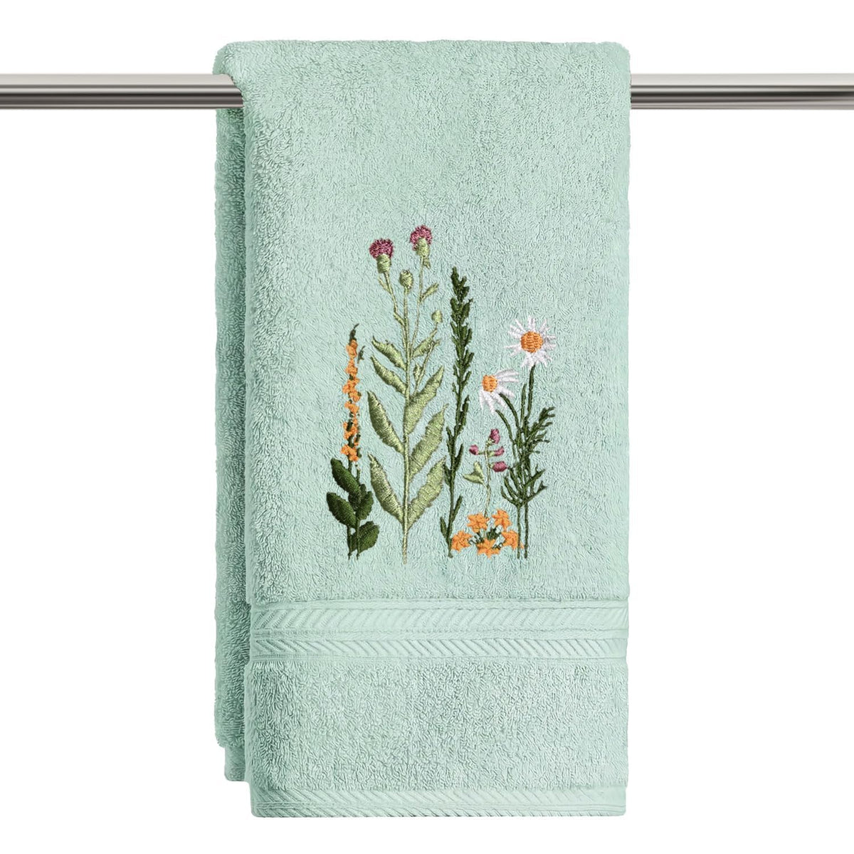 Artoid Mode 2 Pcs Beige Wildflower Floral Embroidered Hand Towels for Bathroom, 100% Cotton Soft Absorbent Farmhouse Decor Towels, 13.7 x 29.5 Inch