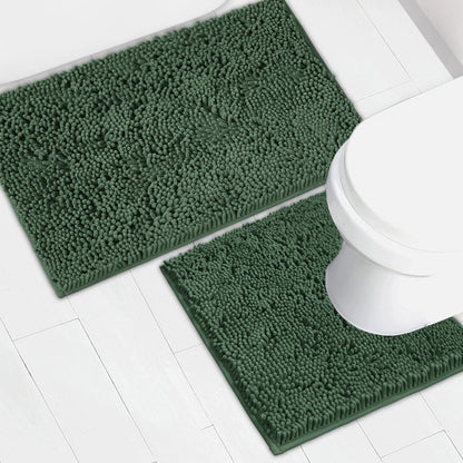 Bathroom Rugs Chenille Bath mat 2 Piece Set, Super Absorbent, Strong PVC Non Slip Backing, Bath mats for Bathroom, Plush Shaggy, Thick, Machine Washable, Bathtub, Toilet.(Light Grey)