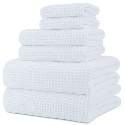 POLYTE 430 GSM Poly Blend Microfiber Quick Dry Waffle Bath Towel Set of 6