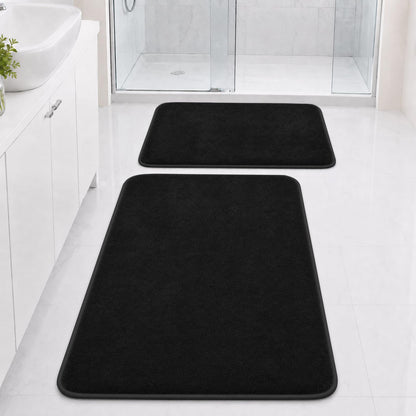 Bathroom Rugs Set 2 Piece Non Slip Soft Absorbent Plush Bath Mats(Black)