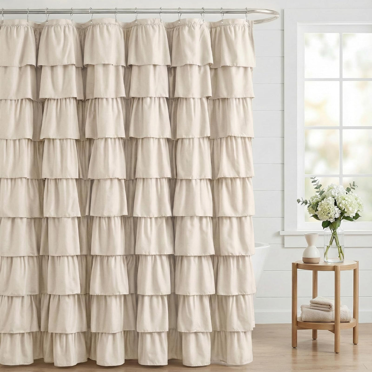 Seasonwood Black Ruffle Shower Curtain Farmhouse Shower Curtain 72 X 72