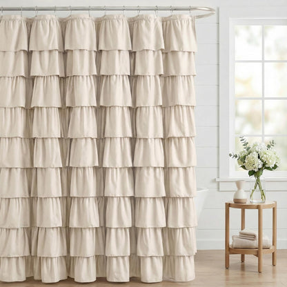 Seasonwood Black Ruffle Shower Curtain Farmhouse Shower Curtain 72 X 72