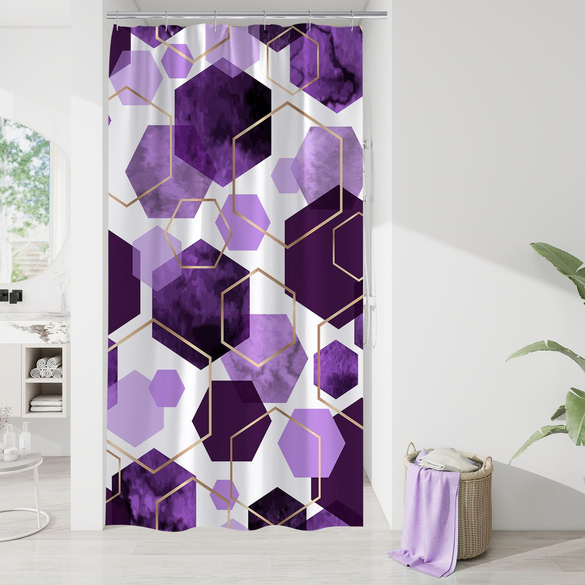 Litabel Sage Green Geometric Shower Curtain for Bathroom, 72x72