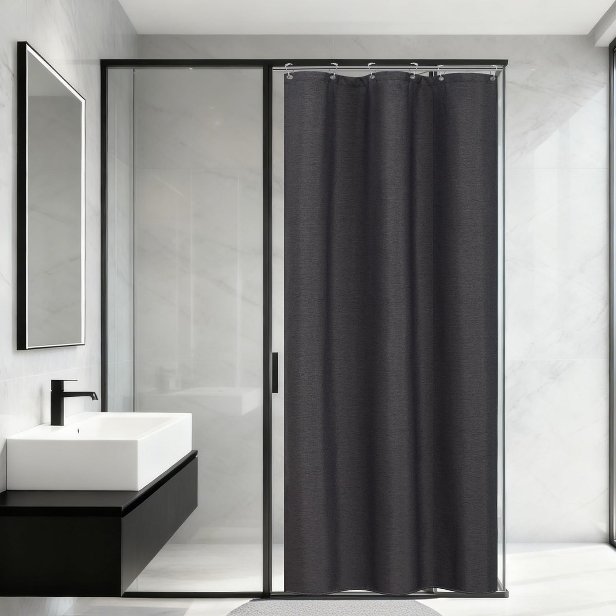 Seenus Linen Look Farmhouse Thick Fabric Shower Curtain Brown, Faux Linen Textured Country Rustic Shower Curtains Water-Resistant, 72 x 72 Inch Tan Taupe Heavyweight Shower Curtain for Bathroom Hotel
