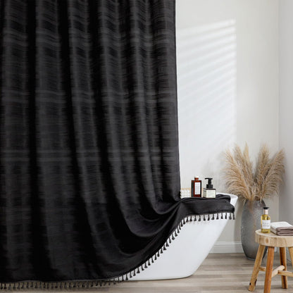 OVZME Sage Green Shower Curtain for Bathroom, Boho Linen Textured Shower Curtain with Tassel, Rustic Striped Heavy Duty Vintage Country Bathroom Curtain, 72Wx72L Inches