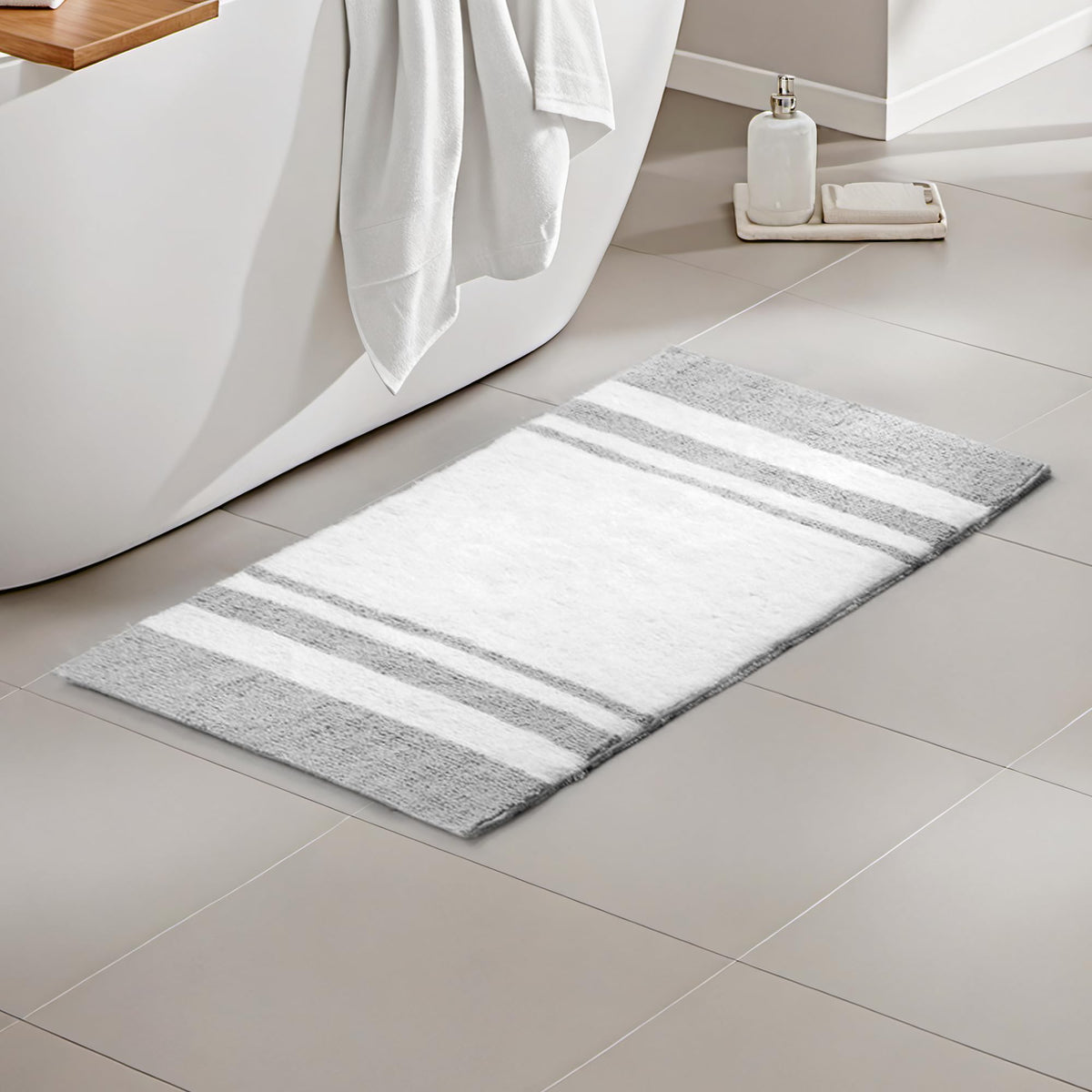 Madison Park Reversible Spa Rug 100%-Cotton Striped Ultra Soft Water Fast Bath Non-Slip Absorbent Quick Dry Mats for Tub, Shower Room, and Bathroom, 20x30, Taupe (Pack of 1)
