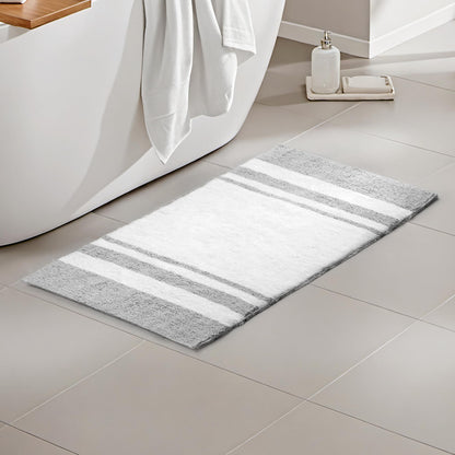 Madison Park Reversible Spa Rug 100%-Cotton Striped Ultra Soft Water Fast Bath Non-Slip Absorbent Quick Dry Mats for Tub, Shower Room, and Bathroom, 20x30, Taupe (Pack of 1)