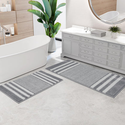 BSICPRO Bathroom Rugs Sets 2 Piece, Non Slip Striped Bath Mats, Fog Blue