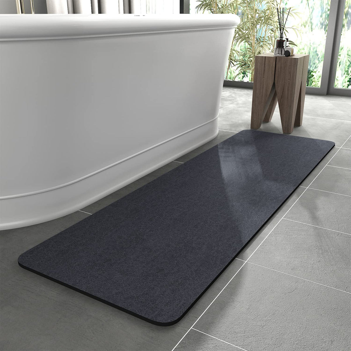 MontVoo -Bath Mat-Rubber Backing Non SlipThin Bathroom Rugs Fit Under Door- Quick Dry Absorbent Faux Suede Surface Grey Bathroom Floor Mats-Shower Rug for in Front of Bathtub Shower Gray 16x24