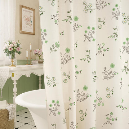 Farmhouse Linen Shower Curtain, Boho Garden Floral Curtain, 72 x 72