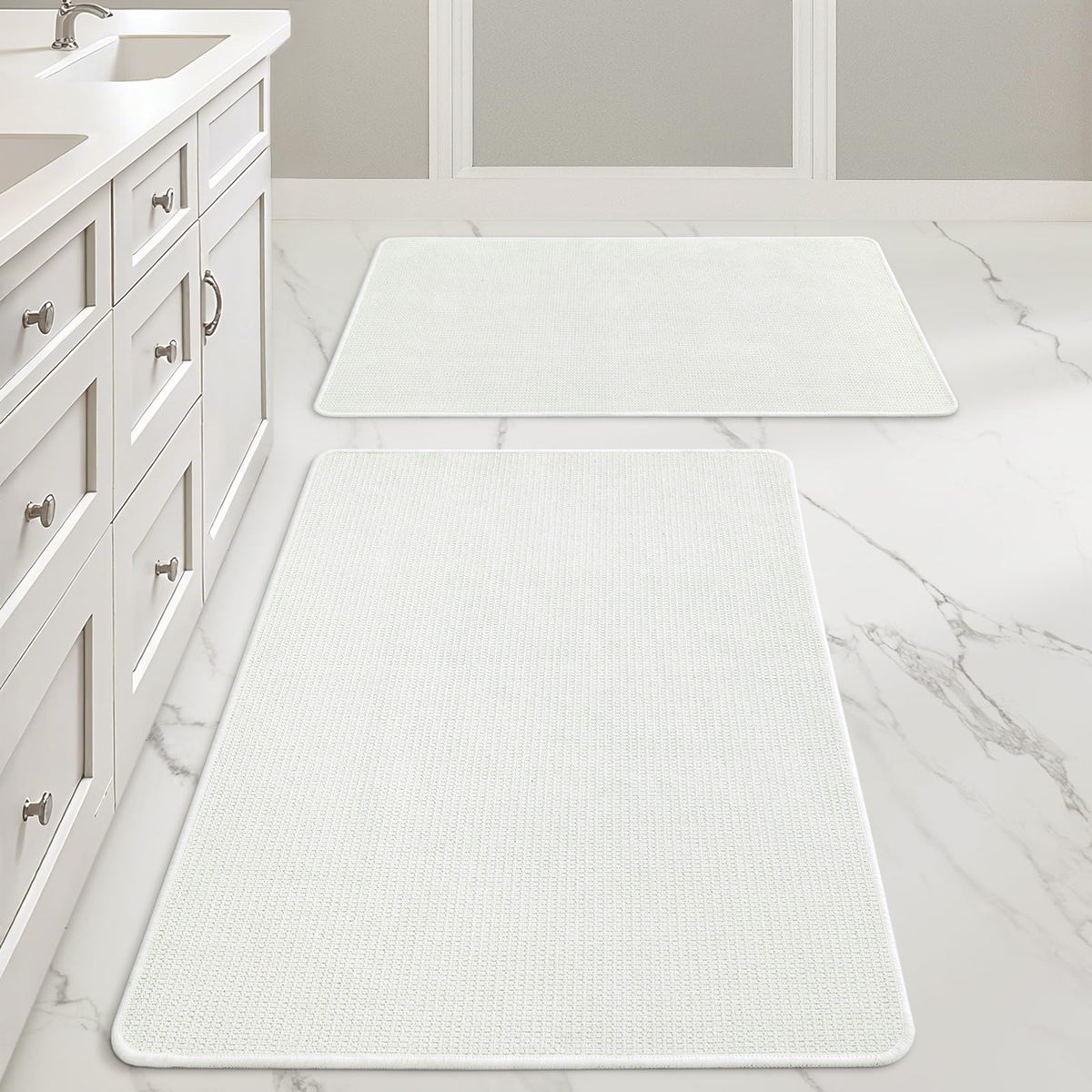 MIULEE Bathroom Rugs Set 2 Pieces, Thin Bath Mats Beige 17"x27"+20"x32"