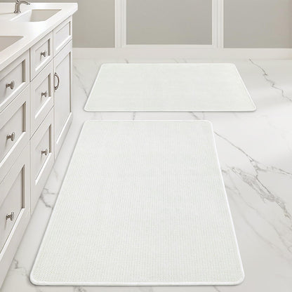 MIULEE Bathroom Rugs Set 2 Pieces, Thin Bath Mats Beige 17"x27"+20"x32"