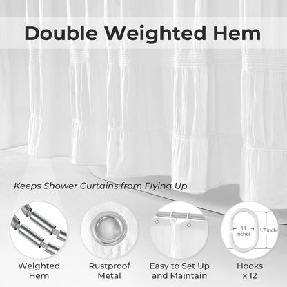Seasonwood White Shower Curtain Farmhouse Shower Curtain, 72 x 72