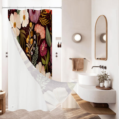Boho Floral Shower Curtain, Vintage Botanical Fabric Curtain, 72 x 72