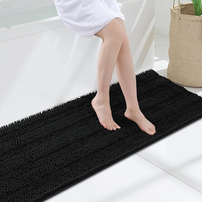 Grandaily Chenille Striped Bathroom Rugs 36x24, Extra Thick and Absorbent Bath Mats, Non-Slip Soft Plush Shaggy Shower Carpet, Machine Wash Dry, Bath Rug for Bathroom, (Large, Light Grey)