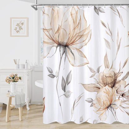Blue Boho Floral Shower Curtain, Watercolor Botanical Design, 72 x 72