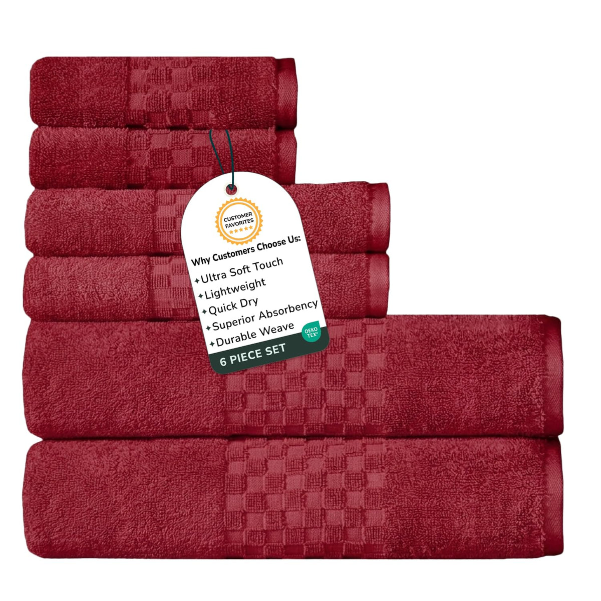 Feather & Stitch 100% Cotton 625 GSM Bath Towel Set of 6, Ultra Soft Highly Absorbent 2 Bath Towels, 2 Hand Towels & 2 Washcloth - Luxury Quick Dry Shower Towels (Ivory)