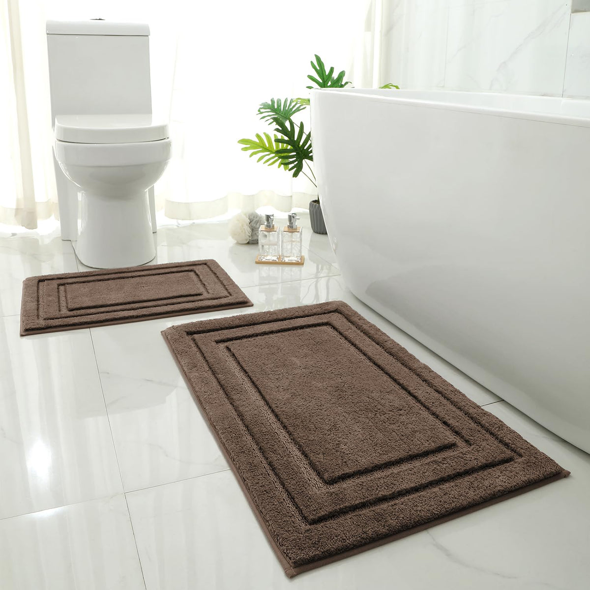 HOMEIDEAS Fall Bathroom Rugs Sets, 2 Piece Soft Bath Mat Burnt Orange