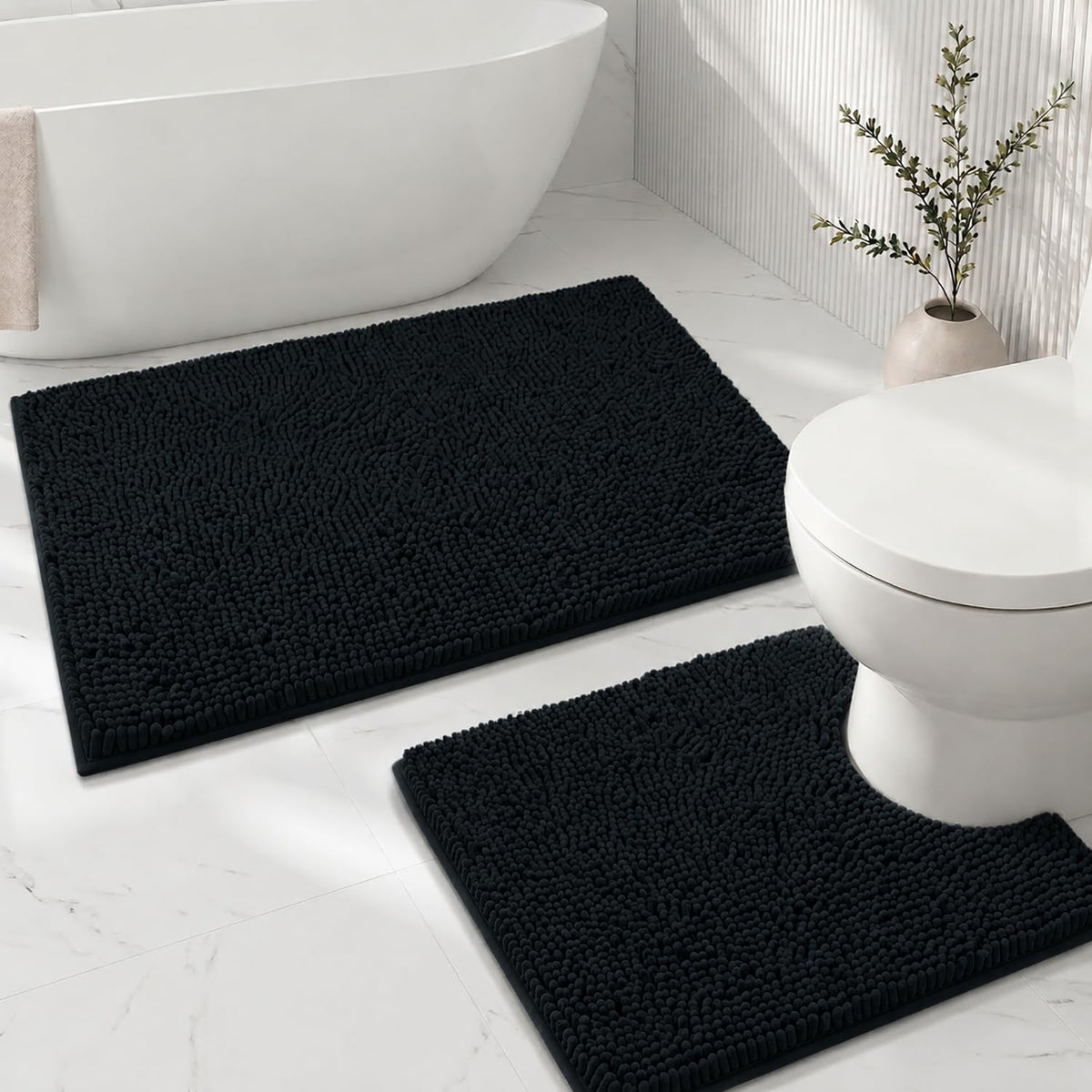Bathroom Rugs Sets 2 Piece,Super Absorbent Soft,Thick,Machine Washable Chenille Bath Mat,Non Slip Toilet Floor Rug,Bath Mats for Bathroom,20x32 Plus 20x20 U Shape,Light Grey