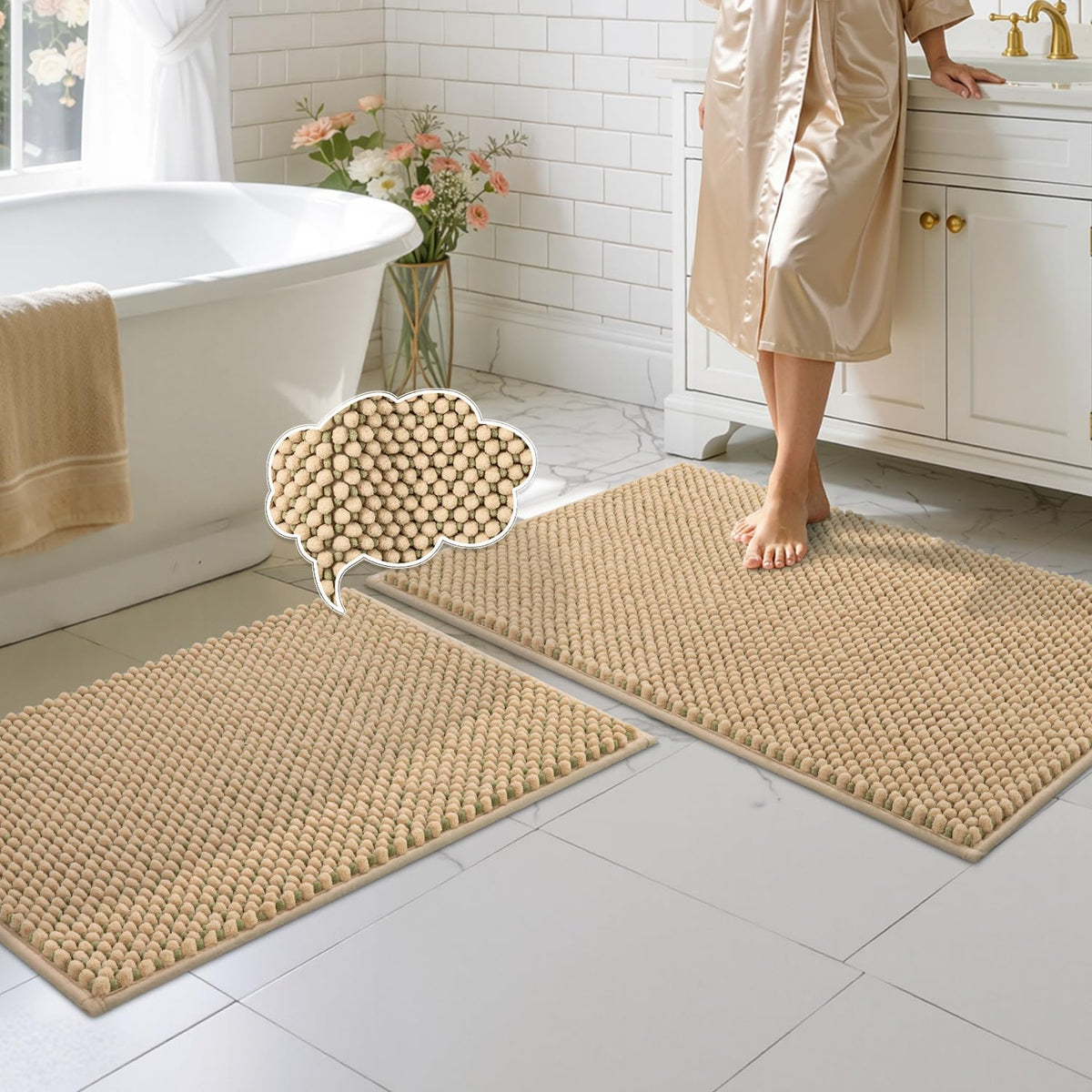 BSICPRO Bathroom Rugs Set 2 Piece, Light Blue, 20"x32" + 16"x24"