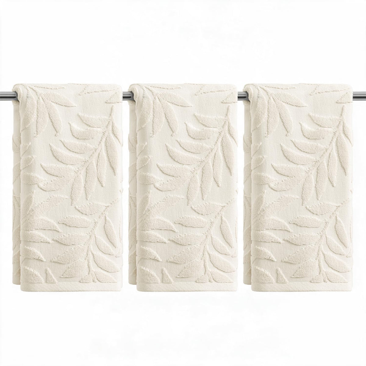 Artoid Mode 2 Pcs Caramel 3D Leaves Jacquard Hand Towels for Bathroom, 100% Cotton Soft Absorbent Bathroom Decor Towels, 13.7 x 29.5 Inch