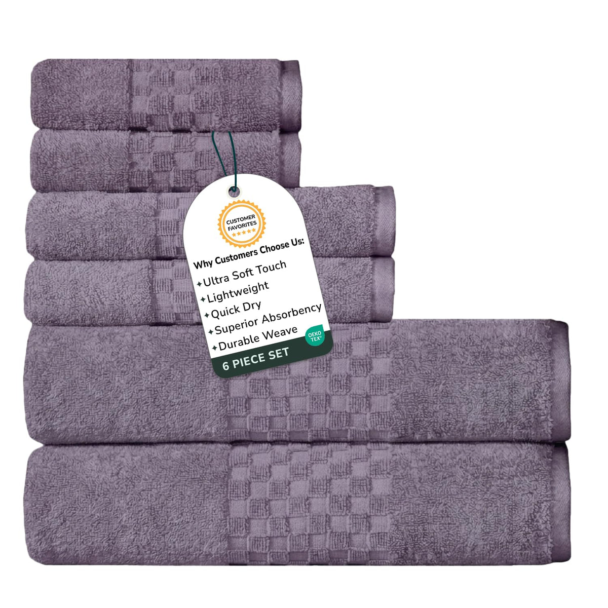 Feather & Stitch 100% Cotton 625 GSM Bath Towel Set of 6, Ultra Soft Highly Absorbent 2 Bath Towels, 2 Hand Towels & 2 Washcloth - Luxury Quick Dry Shower Towels (Ivory)