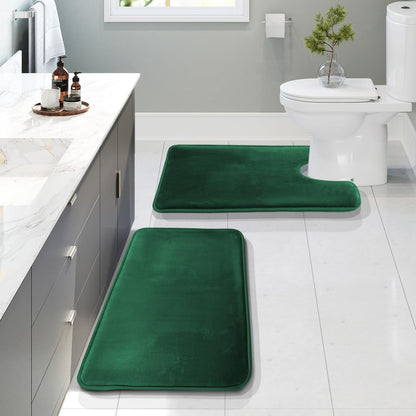 Clara Clark 3 Piece Bathroom Rugs Bath Mat Set, Velvet Memory Foam Bath Mats for Bathroom - Non-Slip, PVC Backing Bath Rugs, Washable - Dries Quickly, Green