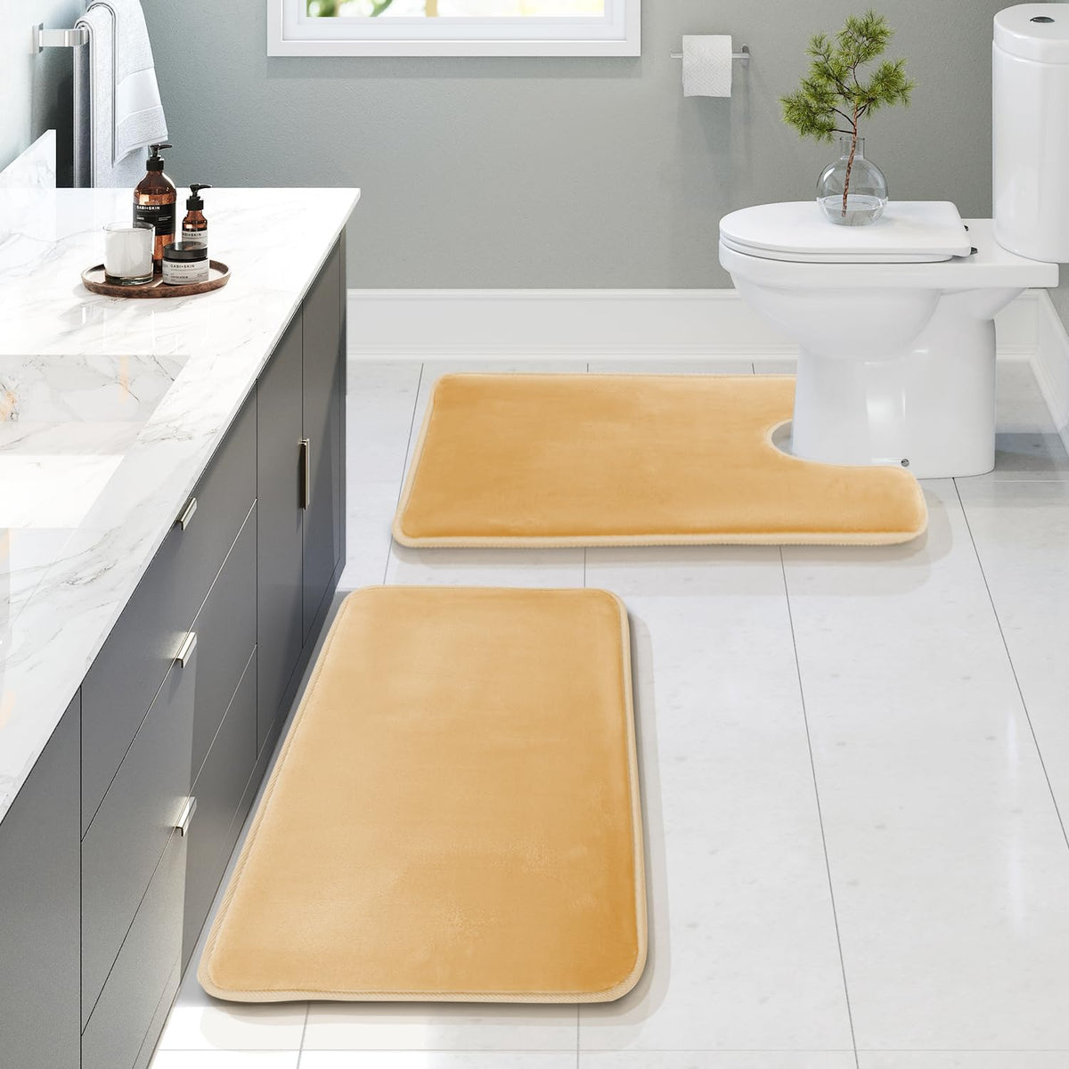 Clara Clark 3 Piece Bathroom Rugs Bath Mat Set, Velvet Memory Foam Bath Mats for Bathroom - Non-Slip, PVC Backing Bath Rugs, Washable - Dries Quickly, Green