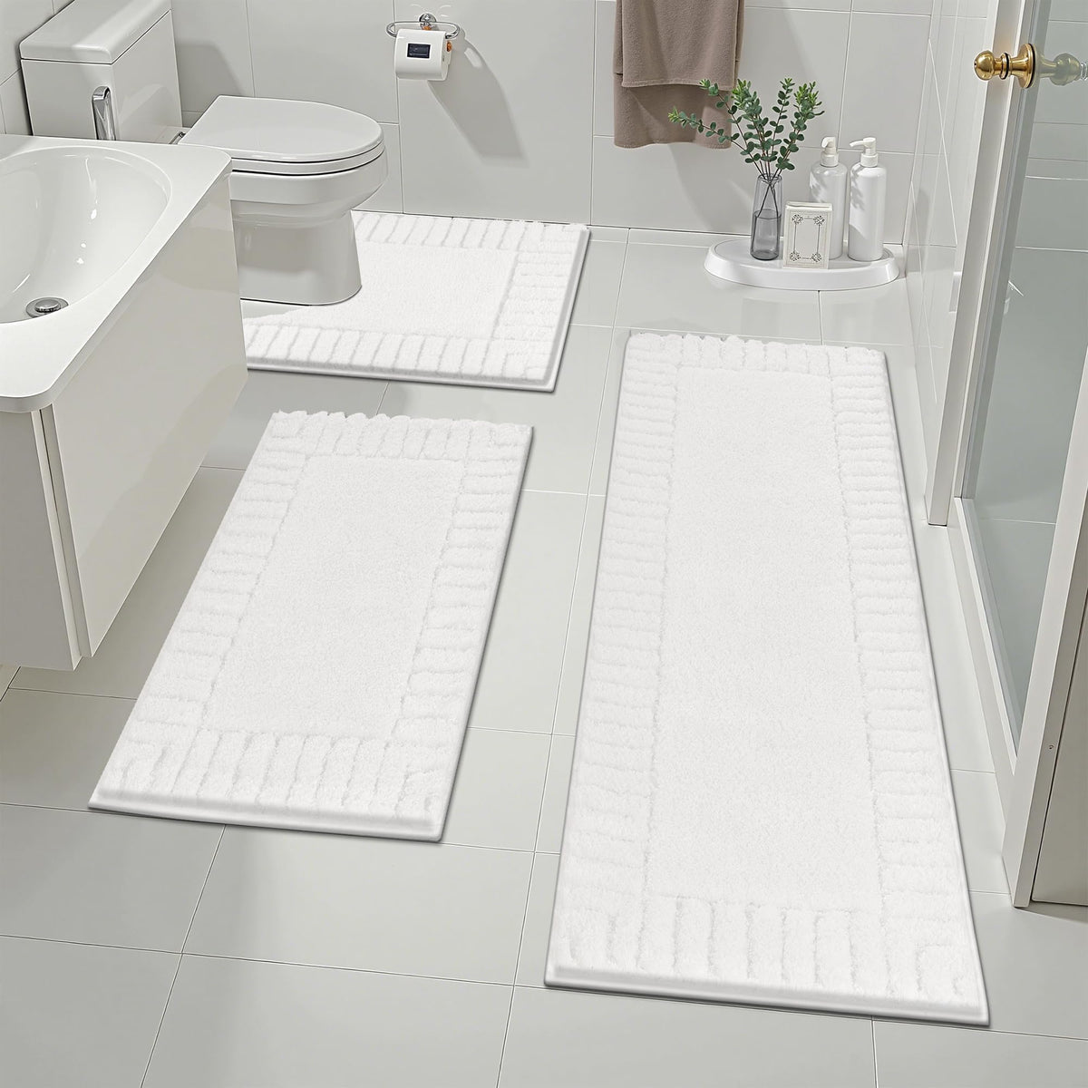 Pauwer Bathroom Rugs Sets 3 Piece, Microfiber Bath Mat Set, Dark Grey