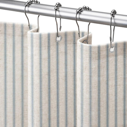 Farmhouse Striped Shower Curtain Taupe Vintage Linen Curtain 72"W X 72"L