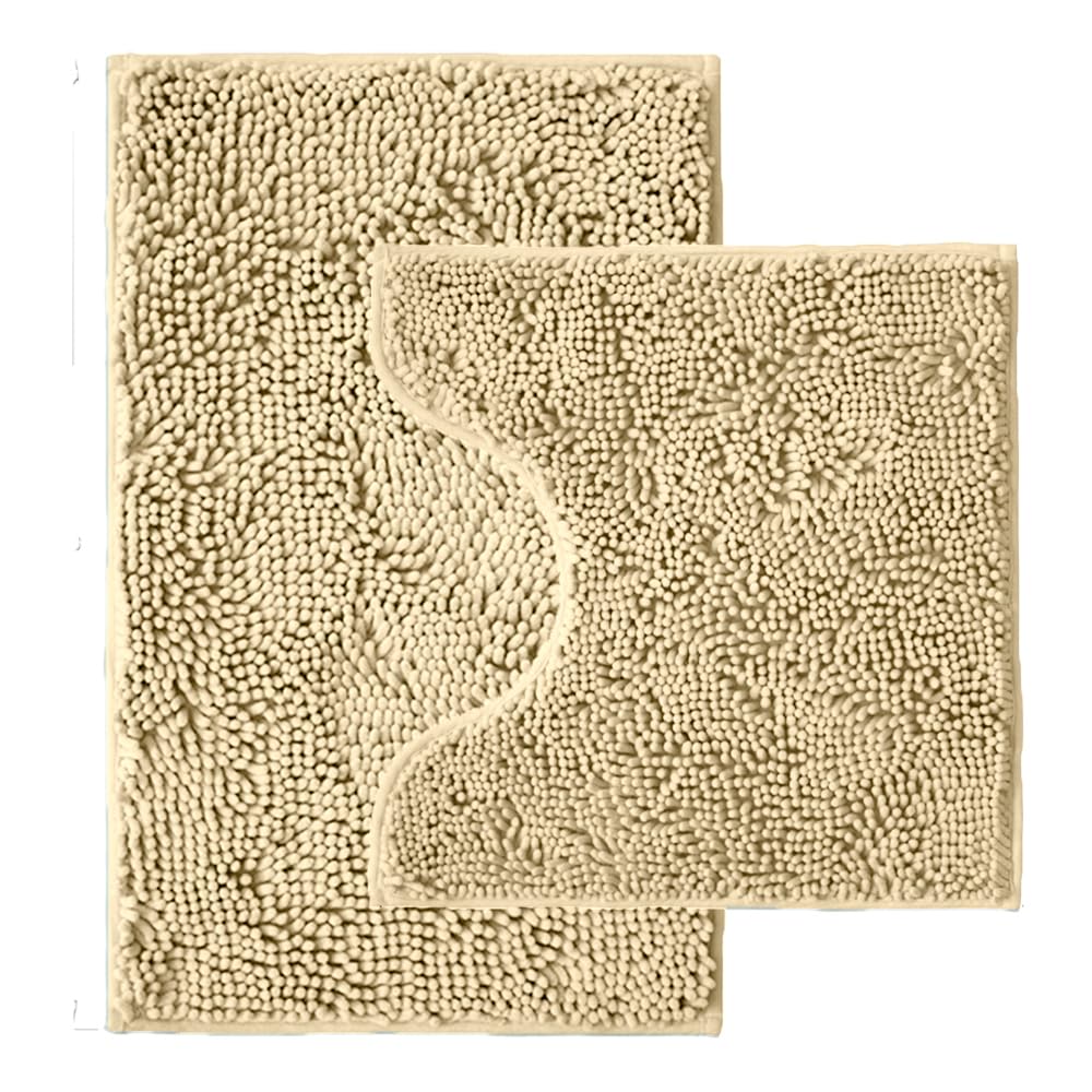 Bathroom Rugs Sets 2 Piece,Super Absorbent Chenille Bath Mats and U-Shaped Toilet Rug,Strong PVC Non Slip Backing,Microfiber Washable Dry Quickly Bath Mats for Bathroom(20"x32"+20"x20"U, Light Grey)