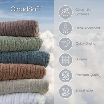 SKL Home CloudSoft Bath Towel Set, 6-Piece, 100% Cotton Luxury, Oatmeal