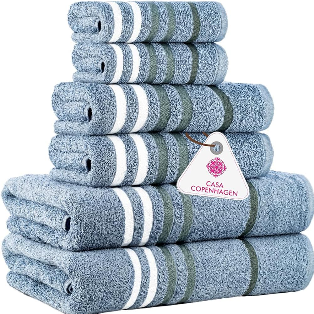 CASA COPENHAGEN Solitaire 6 Pieces Towel Set- Midnight Black, 600 GSM 2 Bath Towel 2 Hand Towel 2 Washcloth, Designed in Denmark Made of Soft Egyptian Cotton for Bathroom, Kitchen & Shower
